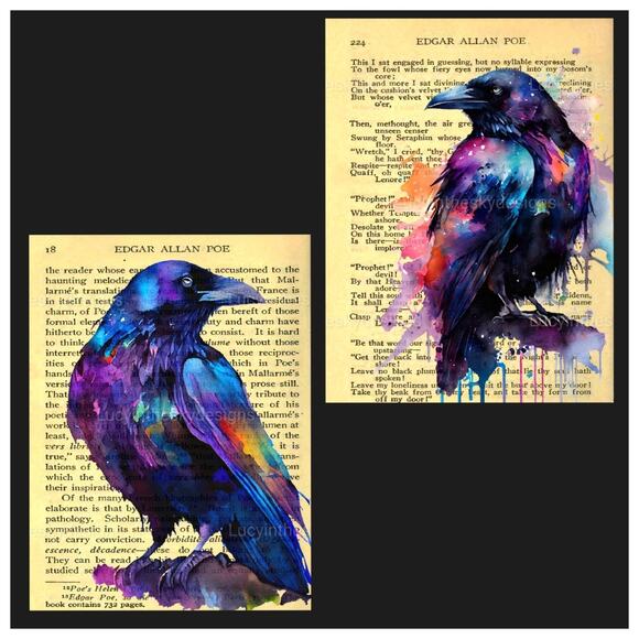 Edgar Allan Poe The Raven Bright Watercolor Art Prints on Photo Paper - Picture 1 of 5